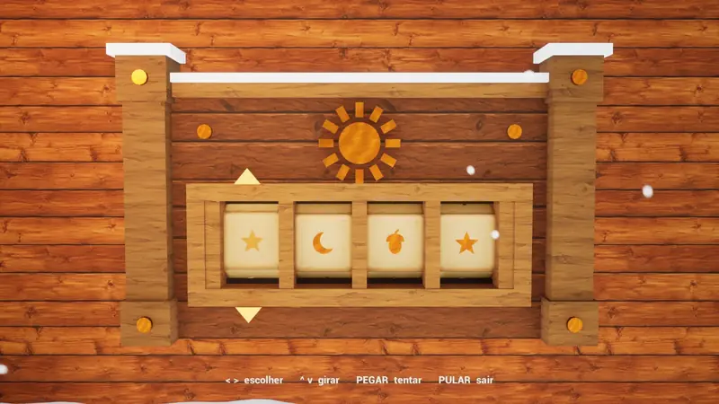 A wooden lock with sun, moon, acorn and star symbols