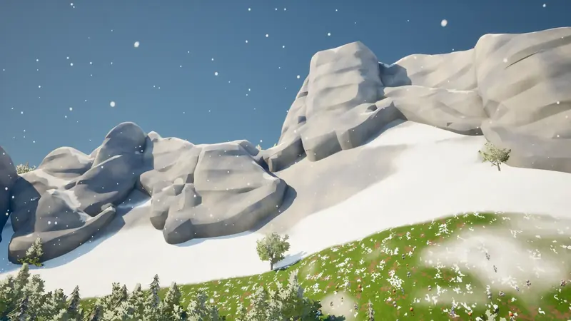 Grey rock cliffs above a snowy slope