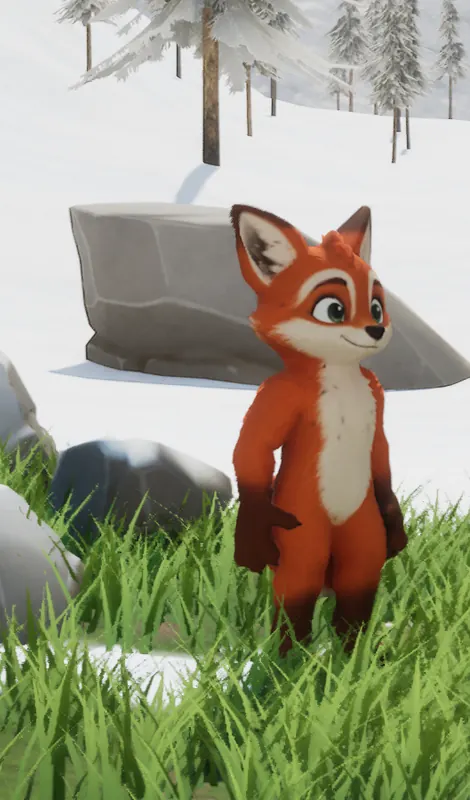 The orange fox standing in the grass, looking to the side